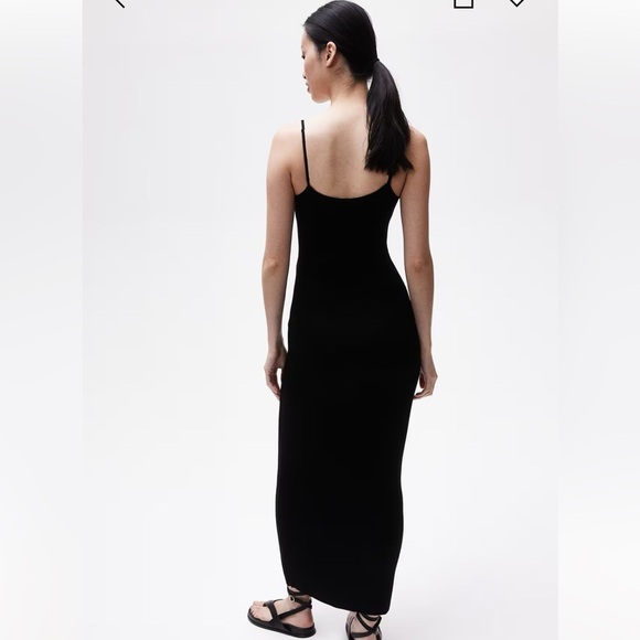 H&M Mama Maternity Long Ribbed Black Spaghetti Strap Elegant Black Maxi Dress - Picture 3 of 12